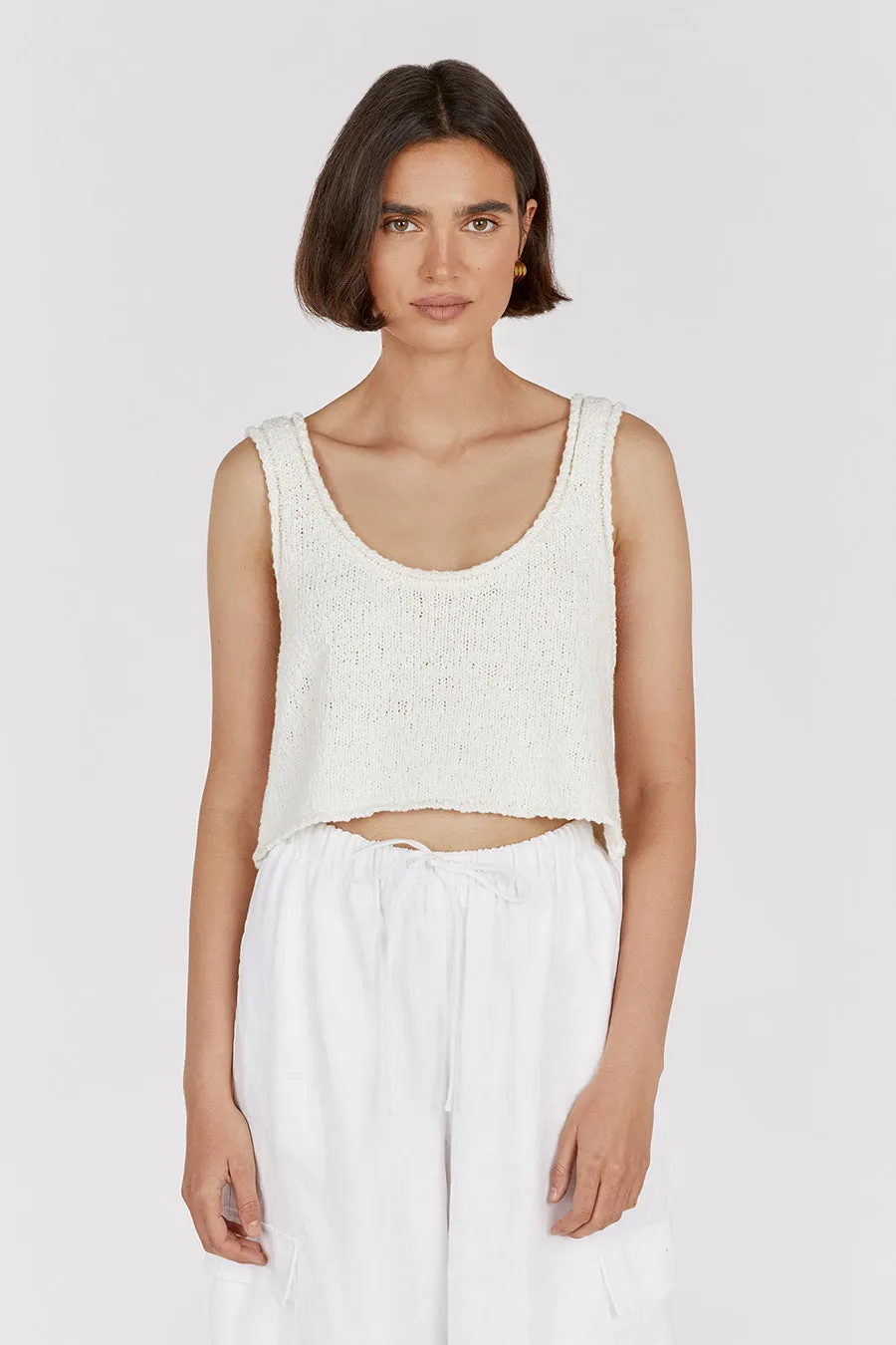 DION OFF WHITE BOUCLE CROP TOP sold by Dissh product image thumbnail 2