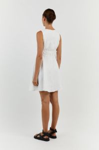 PIA WHITE LINEN LOW NECK MINI DRESS sold by Dissh