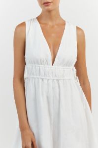 PIA WHITE LINEN LOW NECK MINI DRESS sold by Dissh