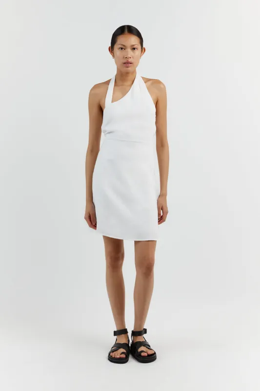 ZOEY WHITE ASYM LINEN MINI DRESS sold by Dissh