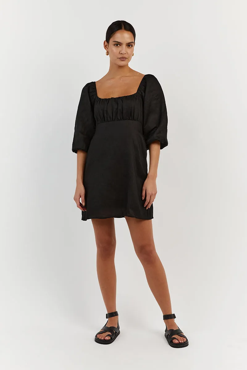 LILAH BLACK LINEN MINI DRESS sold by Dissh
