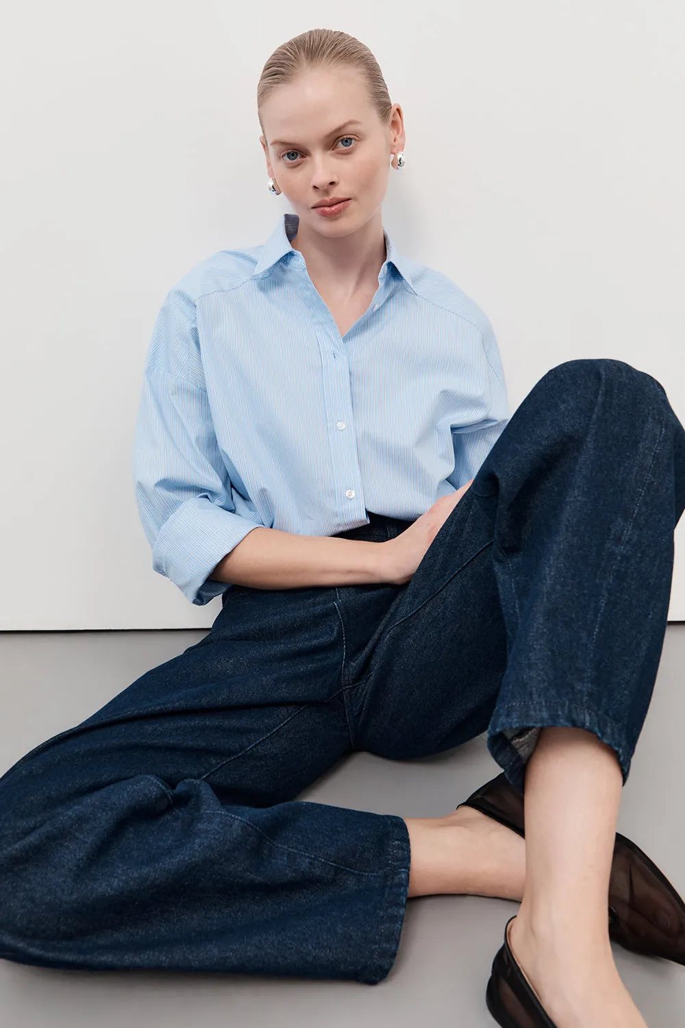 ARCHER BLUE COTTON STRIPE SHIRT sold by Dissh