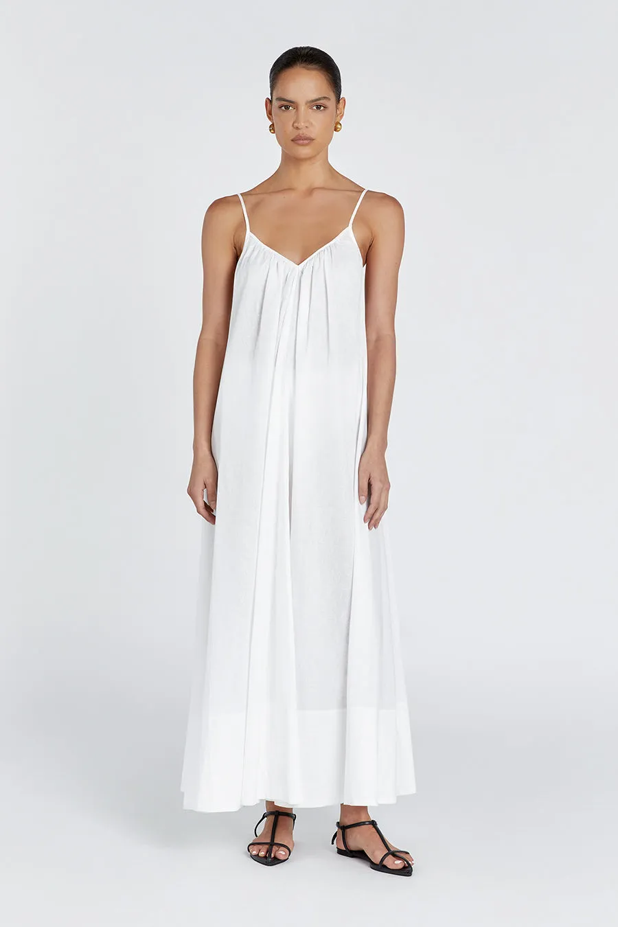 CAPRI WHITE LINEN SHEER MAXI DRESS sold by Dissh