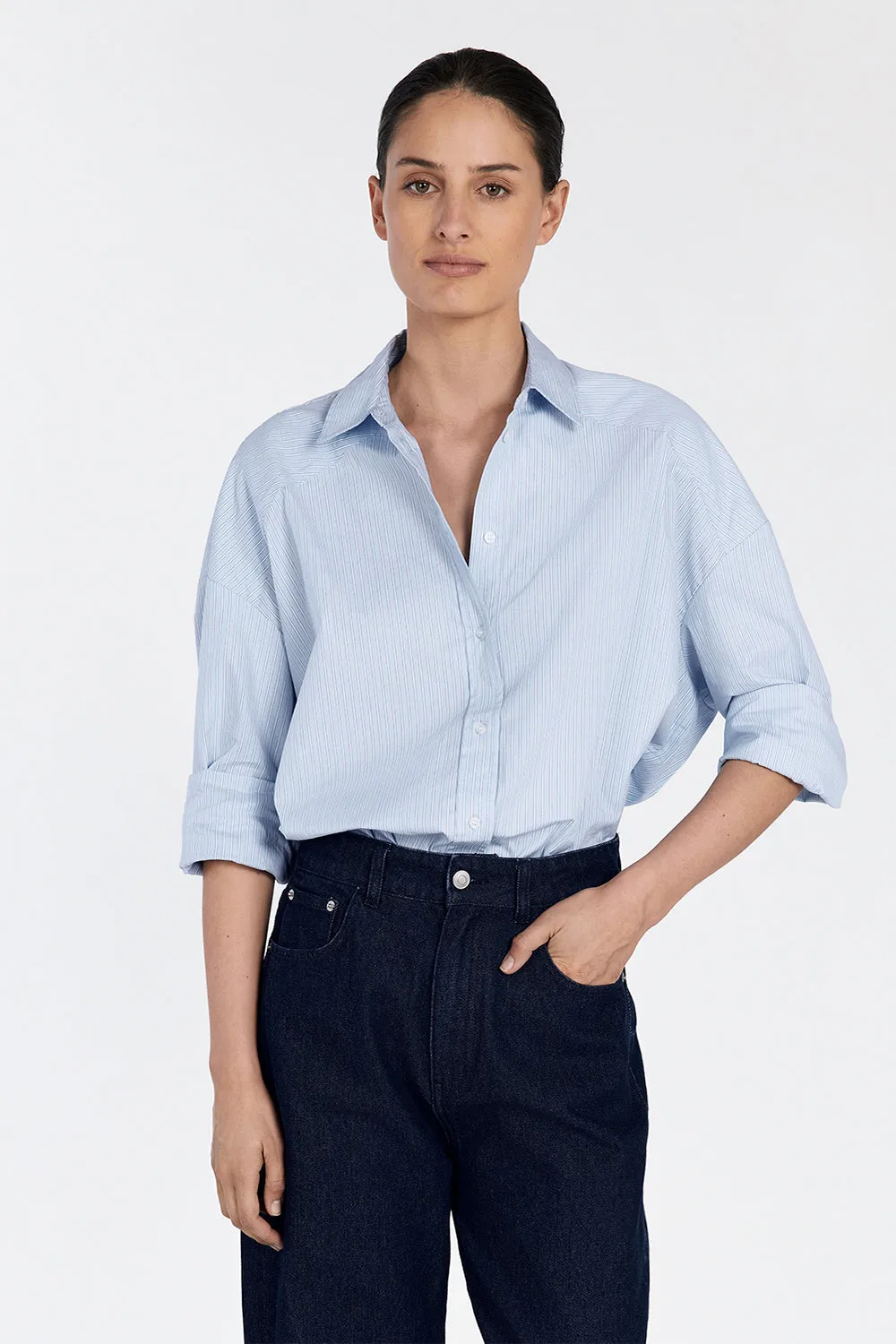 ARCHER BLUE COTTON STRIPE SHIRT sold by Dissh product image thumbnail 4