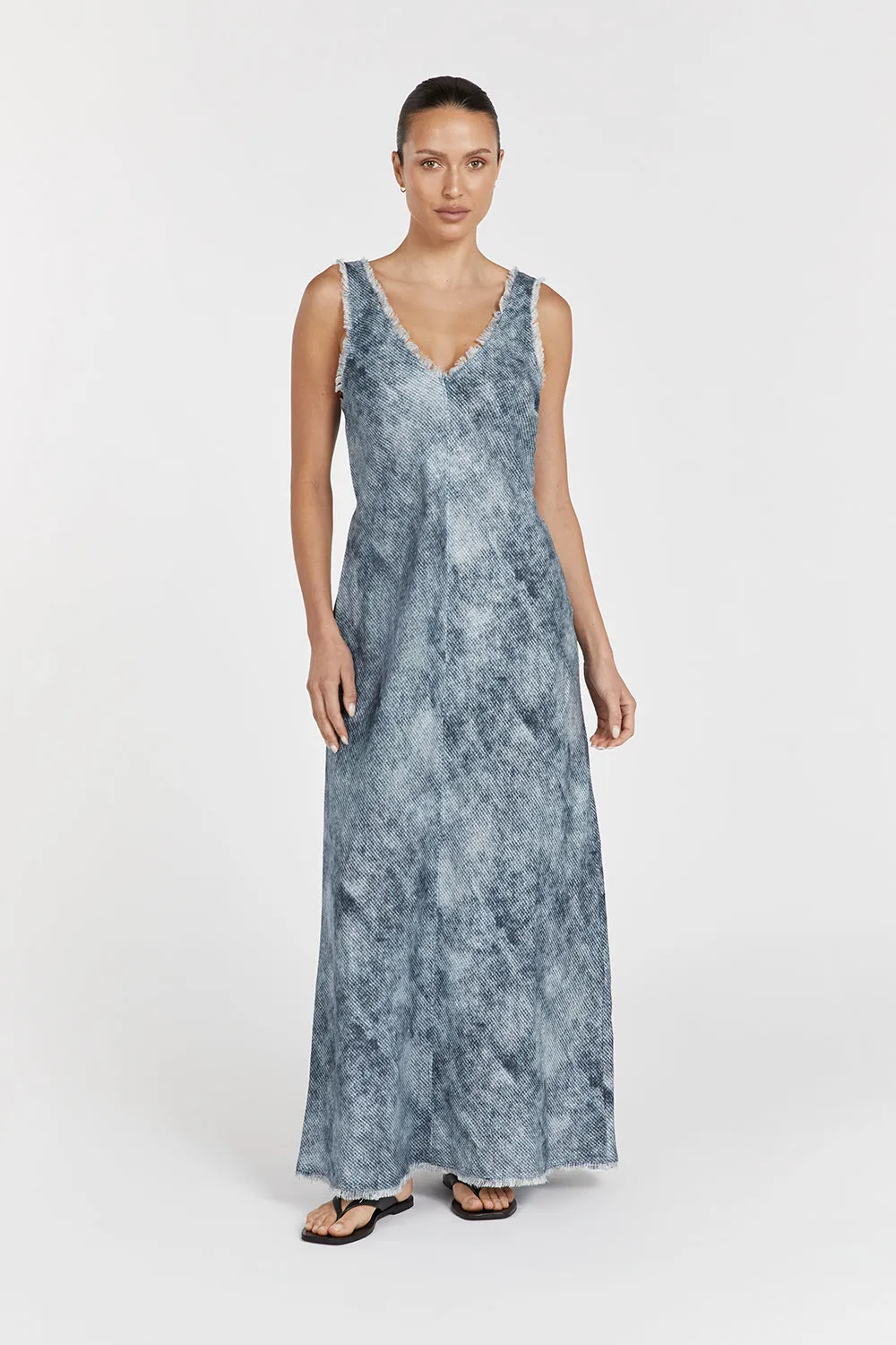 LEON LINEN V NECK SLIP MIDI DRESS sold by Dissh