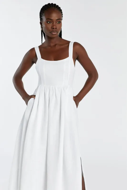 SPENCER WHITE LINEN MIDI DRESS sold by Dissh
