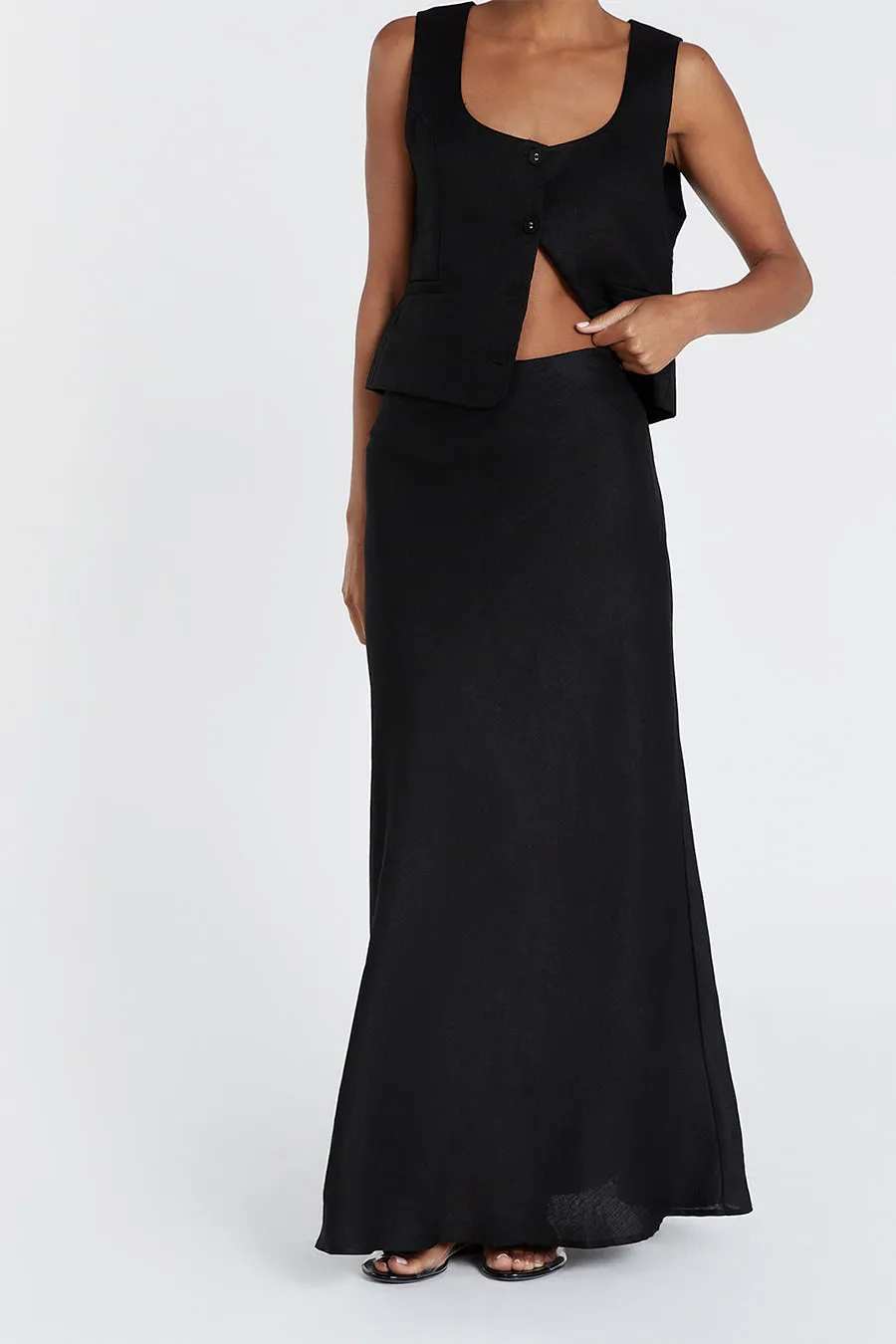 SYRAH BLACK LINEN MIDI SKIRT sold by Dissh product image thumbnail 2