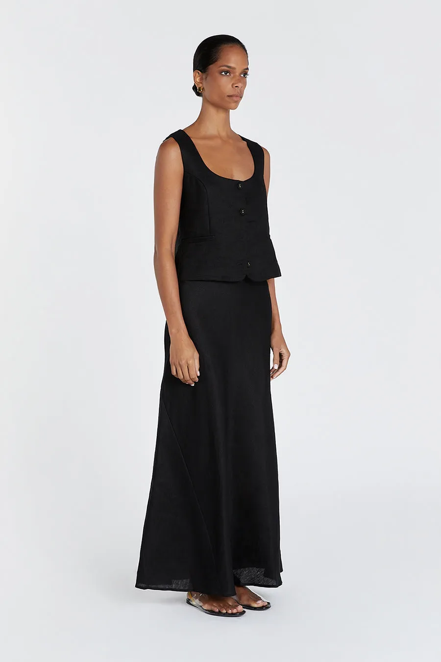 SYRAH BLACK LINEN MIDI SKIRT sold by Dissh product image thumbnail 3