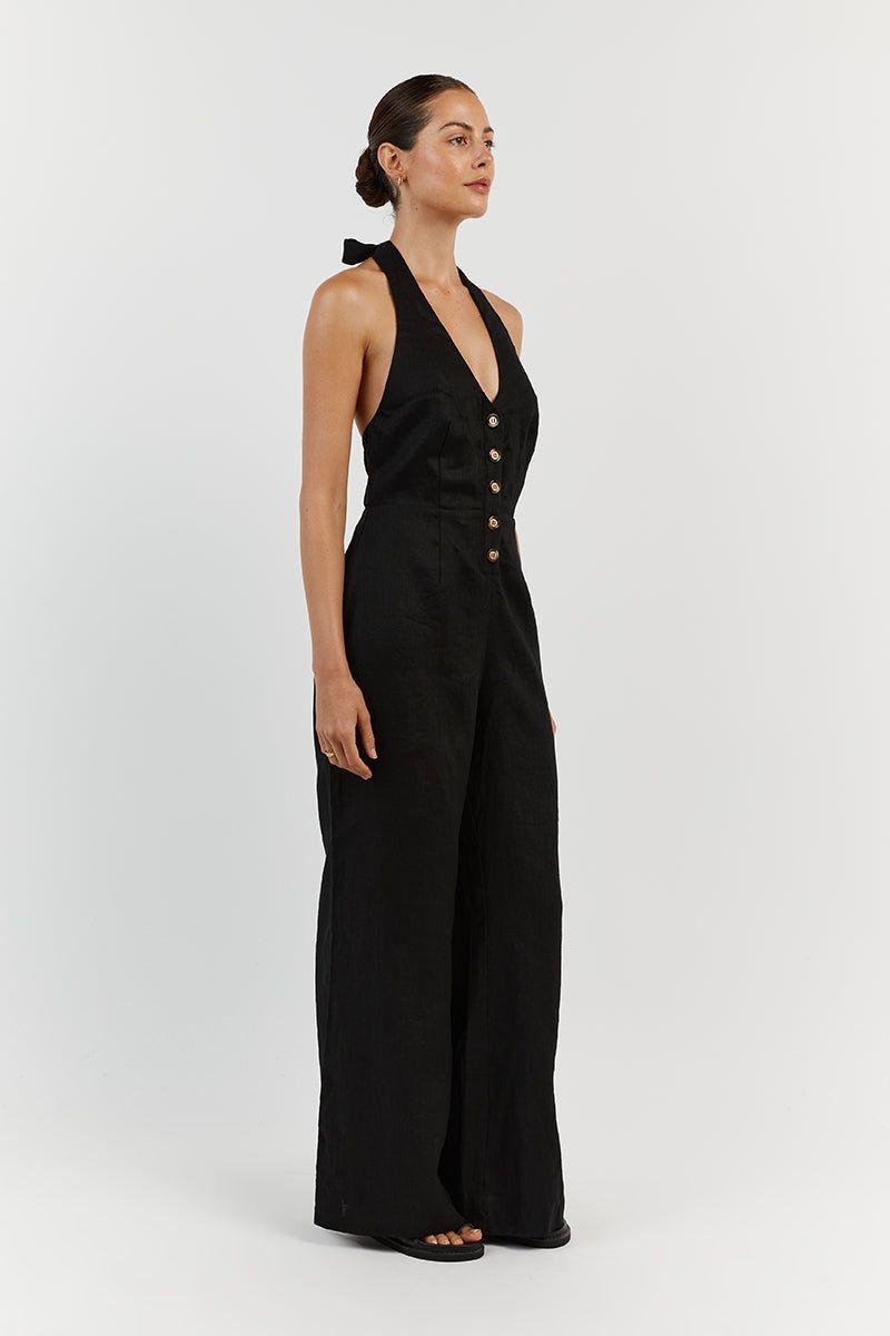 LOGAN BLACK LINEN JUMPSUIT sold by Dissh product image thumbnail 3