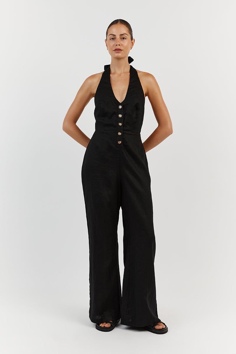 LOGAN BLACK LINEN JUMPSUIT sold by Dissh product image thumbnail 2