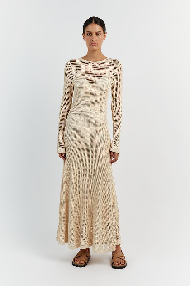 OPHELIA NATURAL LONG SLEEVE CROCHET MAXI DRESS sold by Dissh product image thumbnail 2