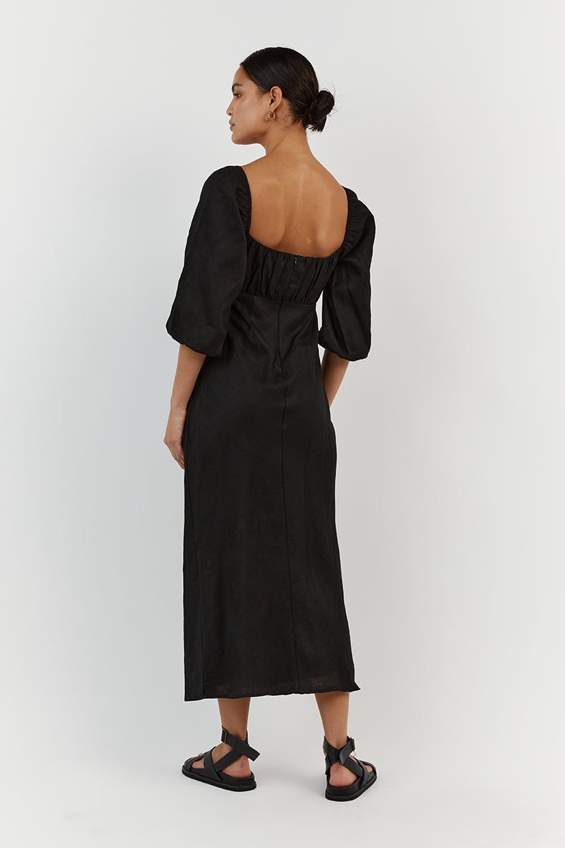 LILAH BLACK LINEN MIDI DRESS sold by Dissh product image thumbnail 4