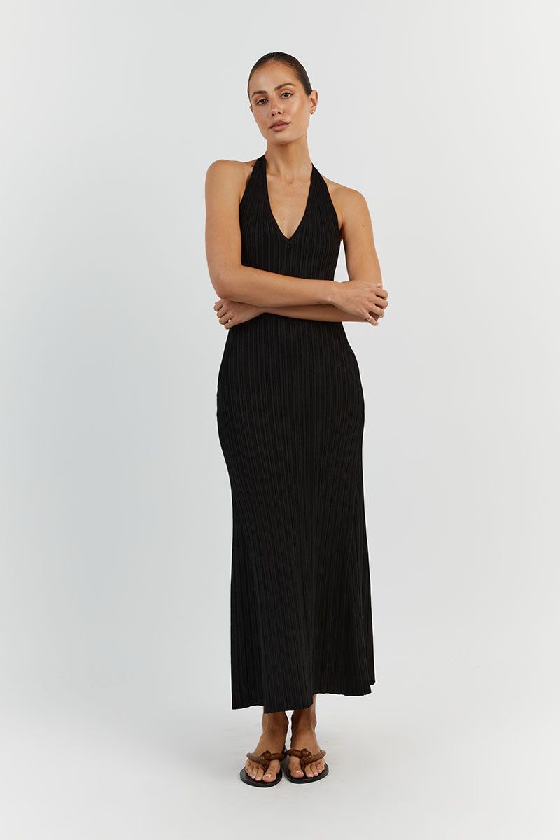 SIENNA BLACK PLUNGE HALTER MIDI sold by Dissh product image thumbnail 2