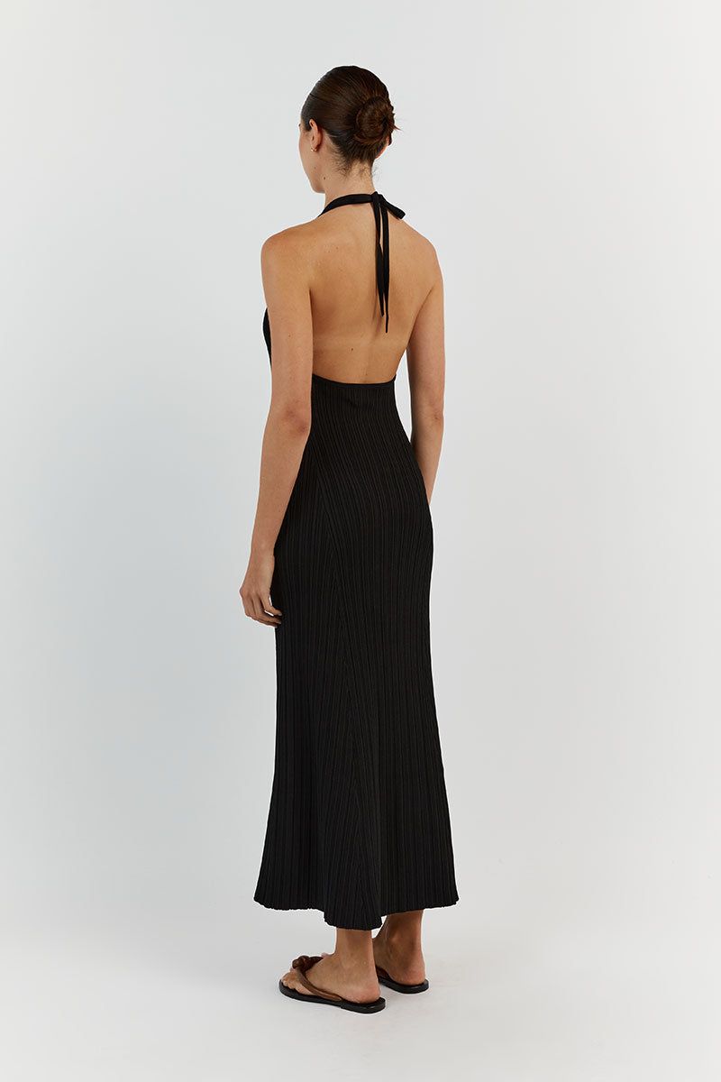 SIENNA BLACK PLUNGE HALTER MIDI sold by Dissh product image thumbnail 4
