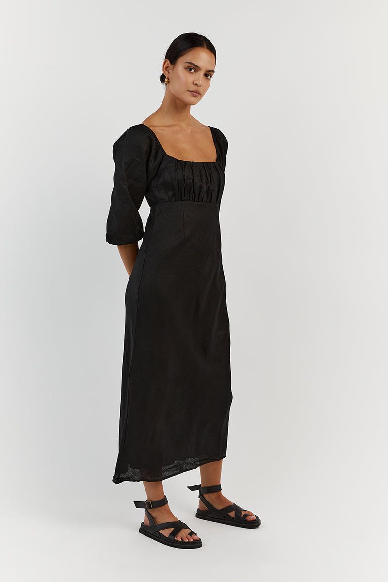 LILAH BLACK LINEN MIDI DRESS sold by Dissh product image thumbnail 3