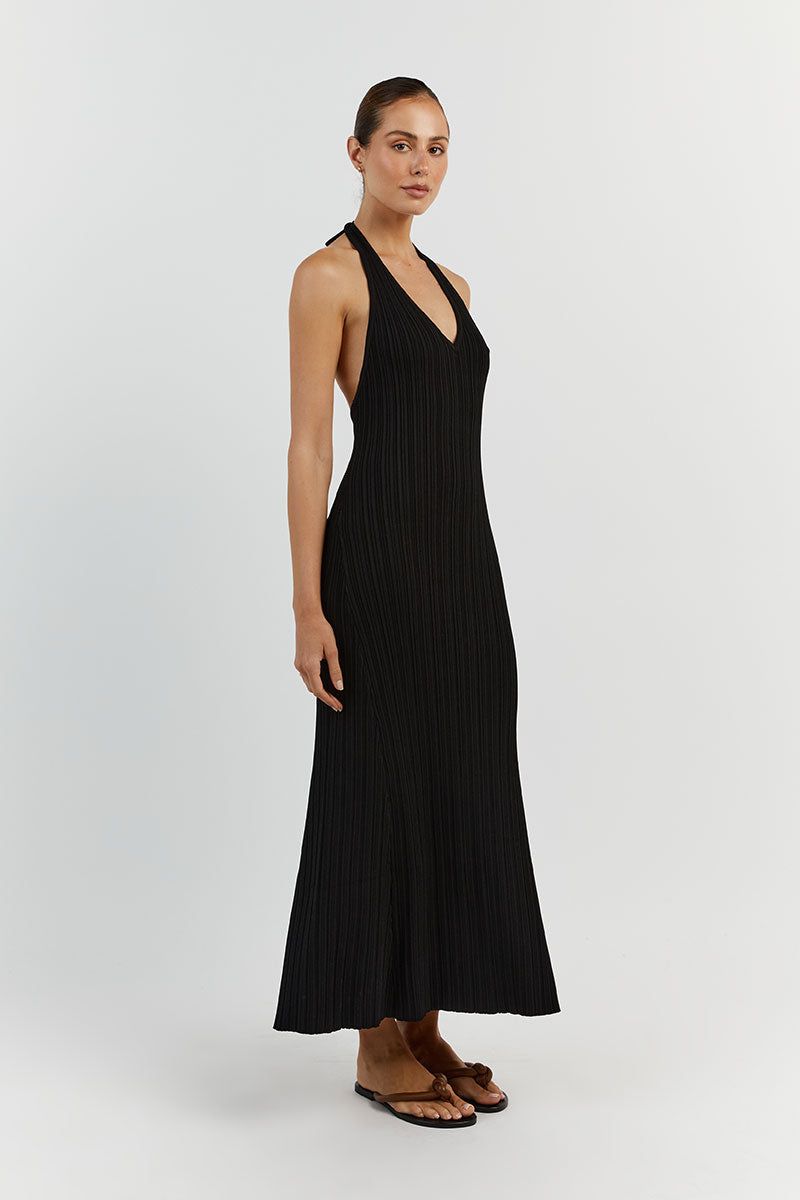 SIENNA BLACK PLUNGE HALTER MIDI sold by Dissh product image thumbnail 3