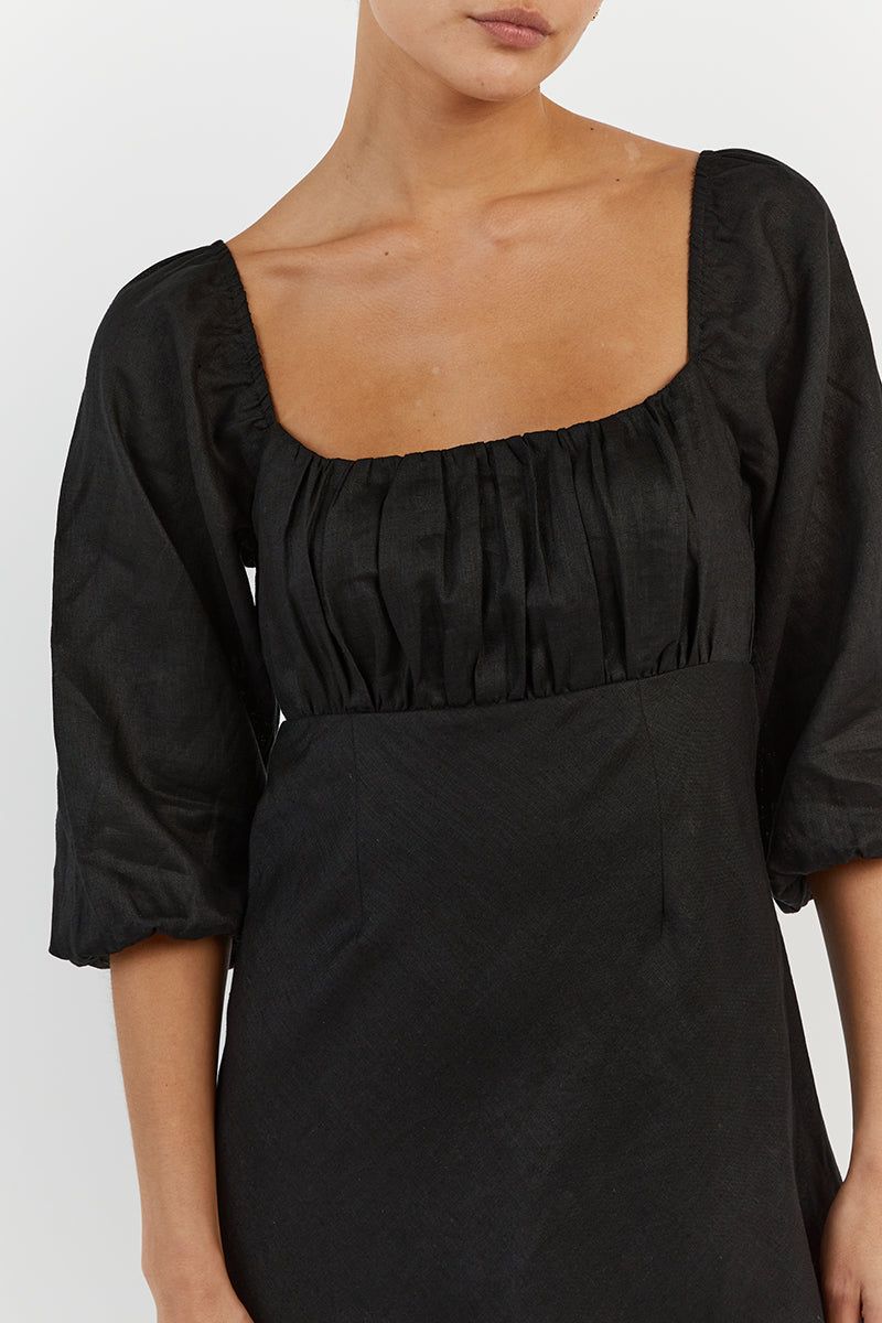 LILAH BLACK LINEN MIDI DRESS sold by Dissh product image thumbnail 5