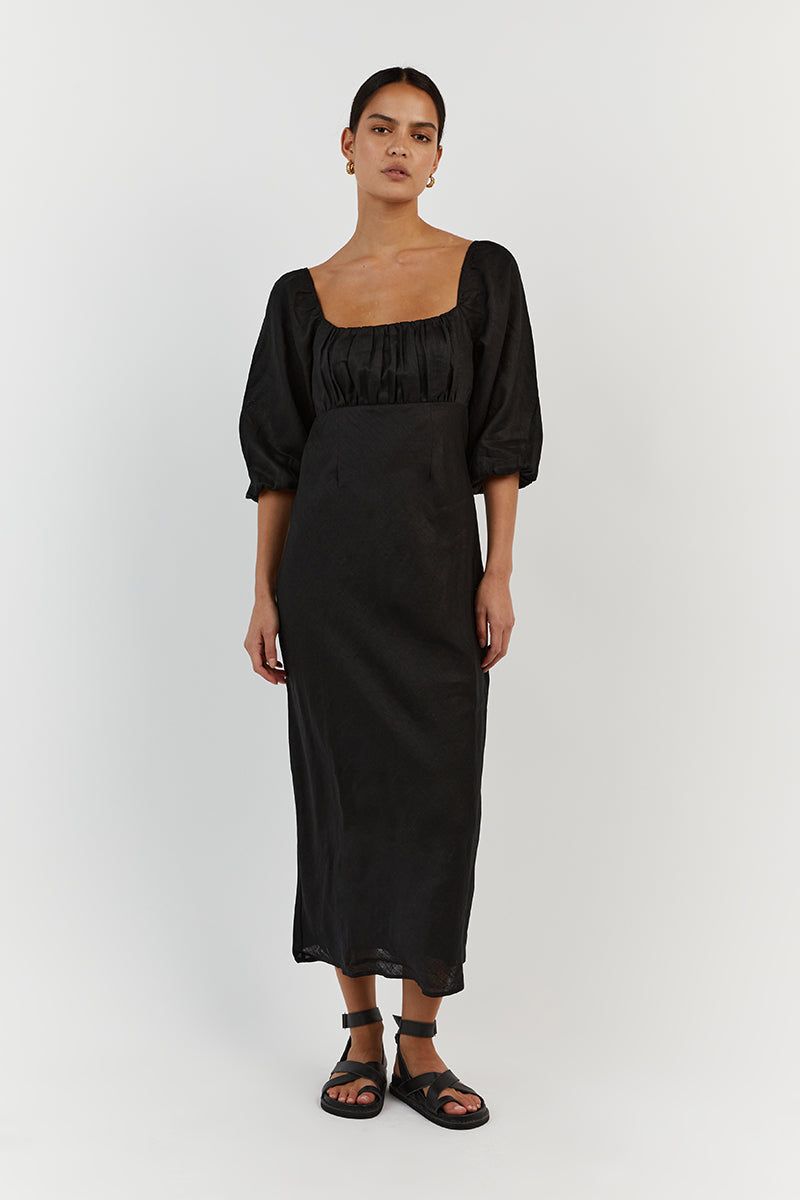 LILAH BLACK LINEN MIDI DRESS sold by Dissh product image thumbnail 2
