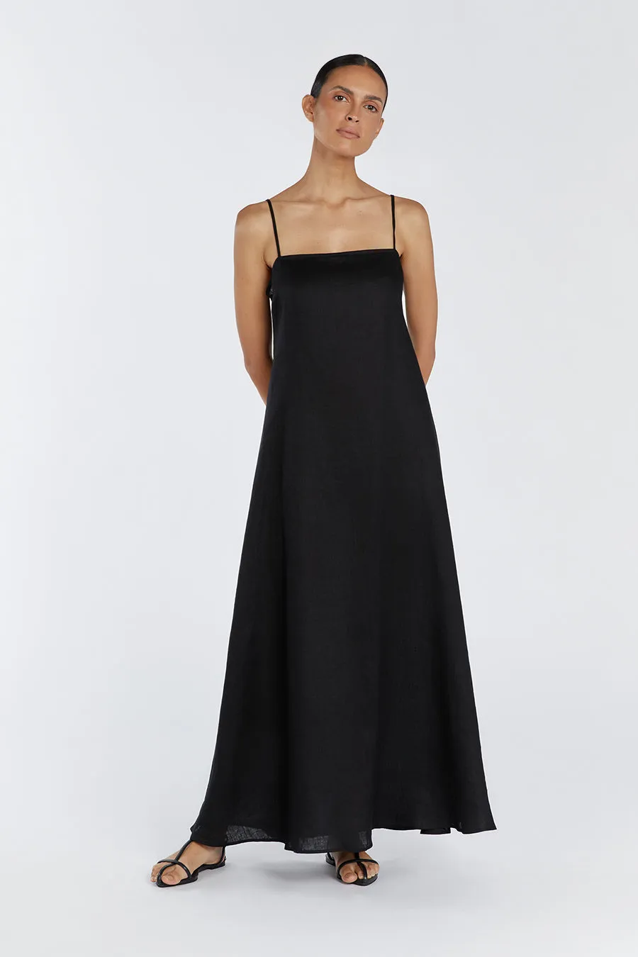 JEM BLACK LINEN MAXI DRESS sold by Dissh