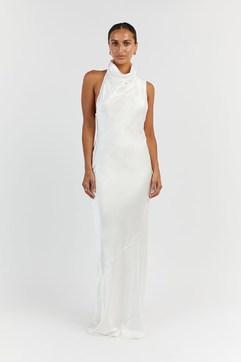 AISLE WHITE SATIN BACKLESS MIDI DRESS sold by Dissh product image thumbnail 2