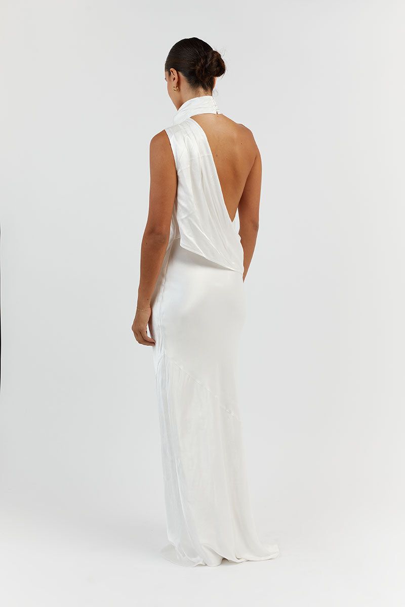 AISLE WHITE SATIN BACKLESS MIDI DRESS sold by Dissh product image thumbnail 4