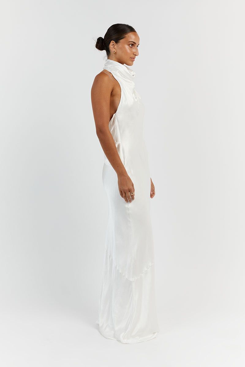 AISLE WHITE SATIN BACKLESS MIDI DRESS sold by Dissh product image thumbnail 3