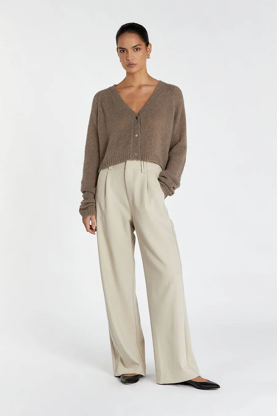 LAUREN LATTE FLUFFY CROP CARDIGAN sold by Dissh