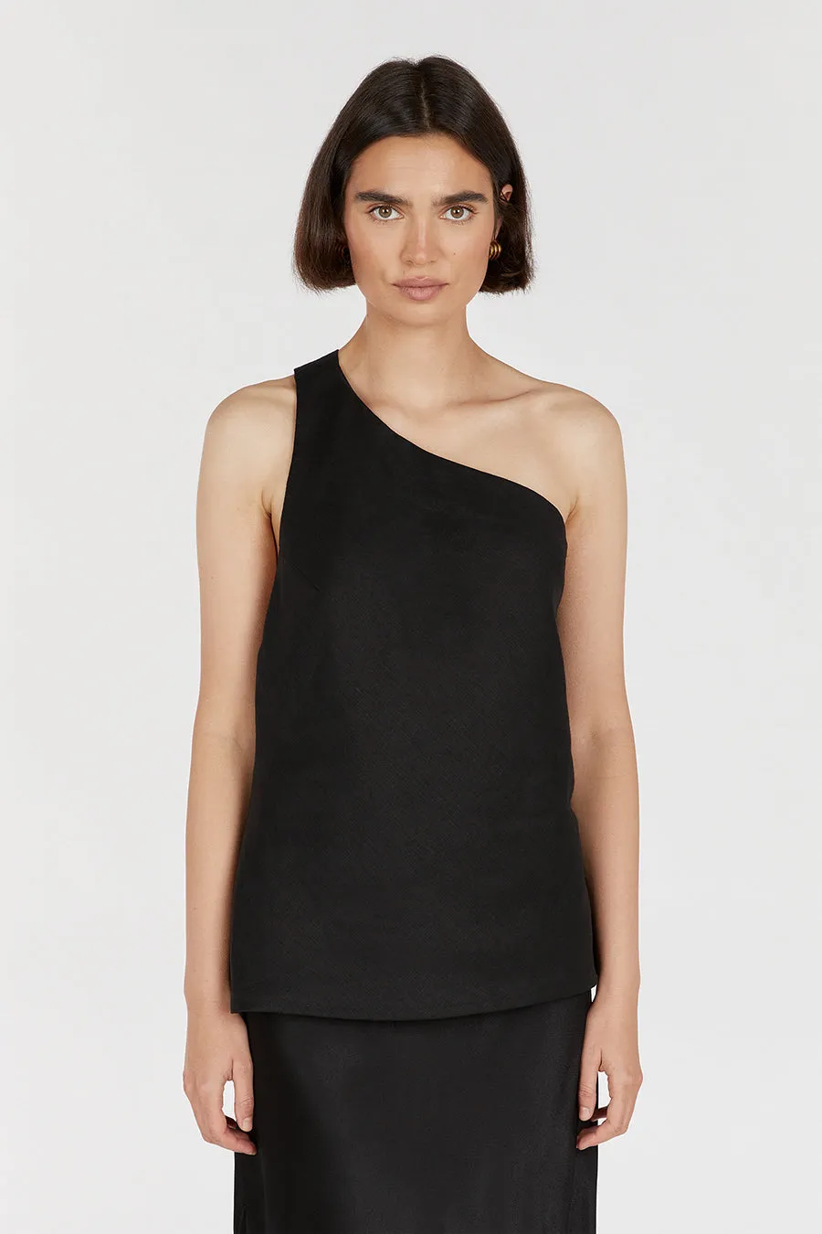 ADDISON BLACK LINEN ASYMMETRIC TOP sold by Dissh product image thumbnail 2