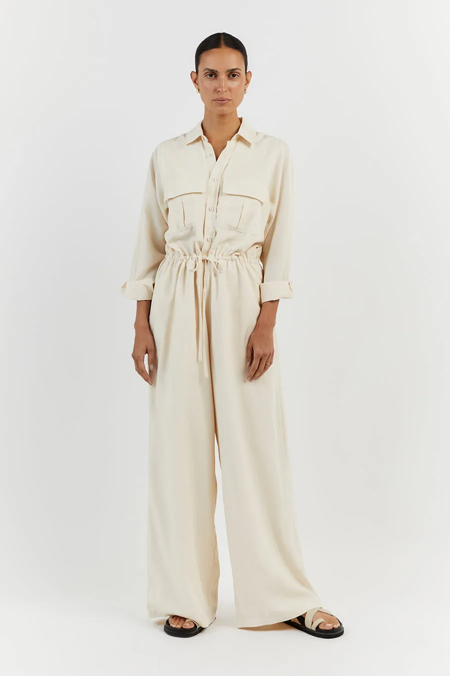 LARS CREAM TENCEL JUMPSUIT sold by Dissh