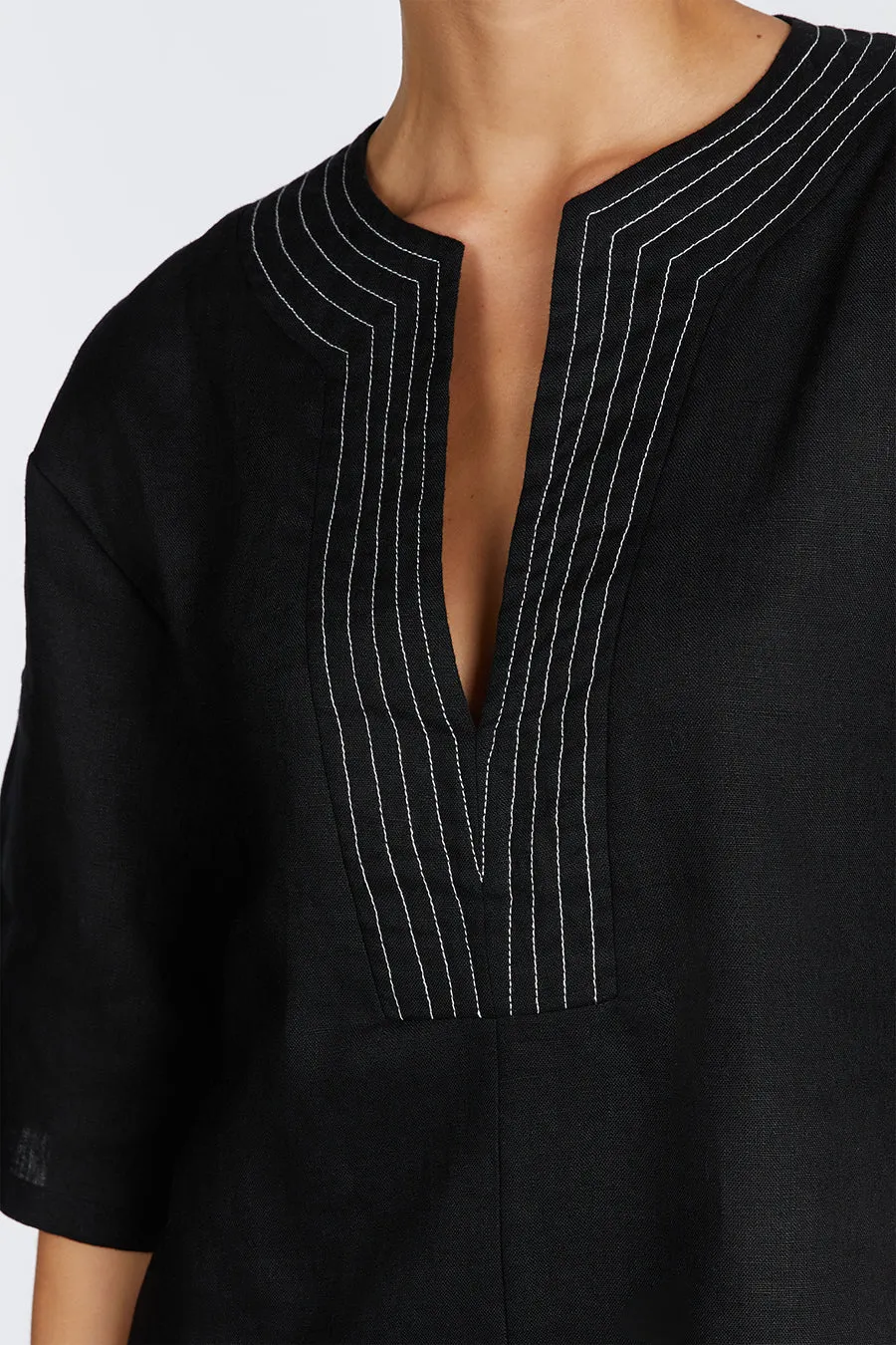 NALA BLACK LINEN MINI SMOCK DRESS sold by Dissh product image thumbnail 5