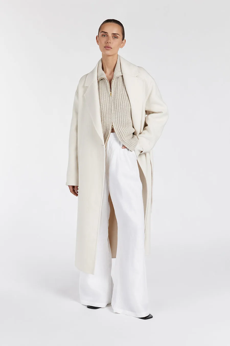 MILES CREAM OVERSIZED WOOL WRAP COAT sold by Dissh