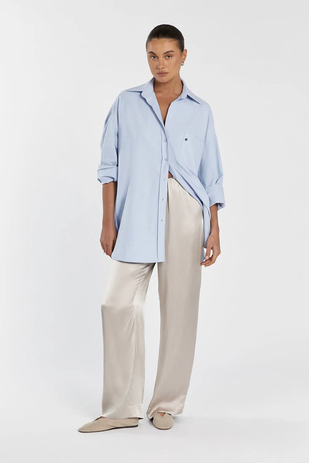 EVE CHALK SATIN PANT sold by Dissh