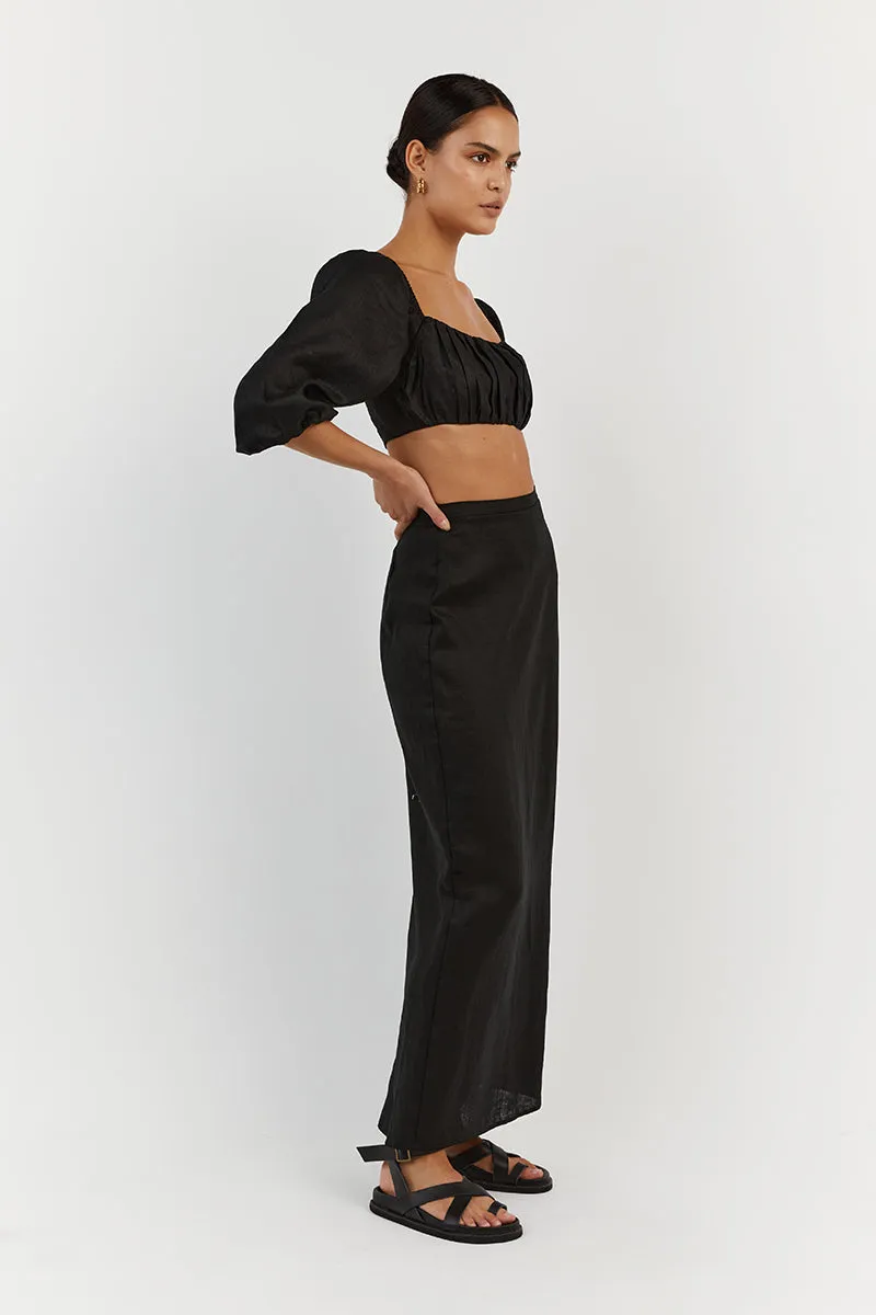 LILAH SLEEVED BLACK LINEN CROP TOP sold by Dissh product image thumbnail 4
