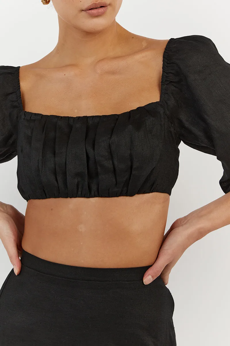 LILAH SLEEVED BLACK LINEN CROP TOP sold by Dissh product image thumbnail 5
