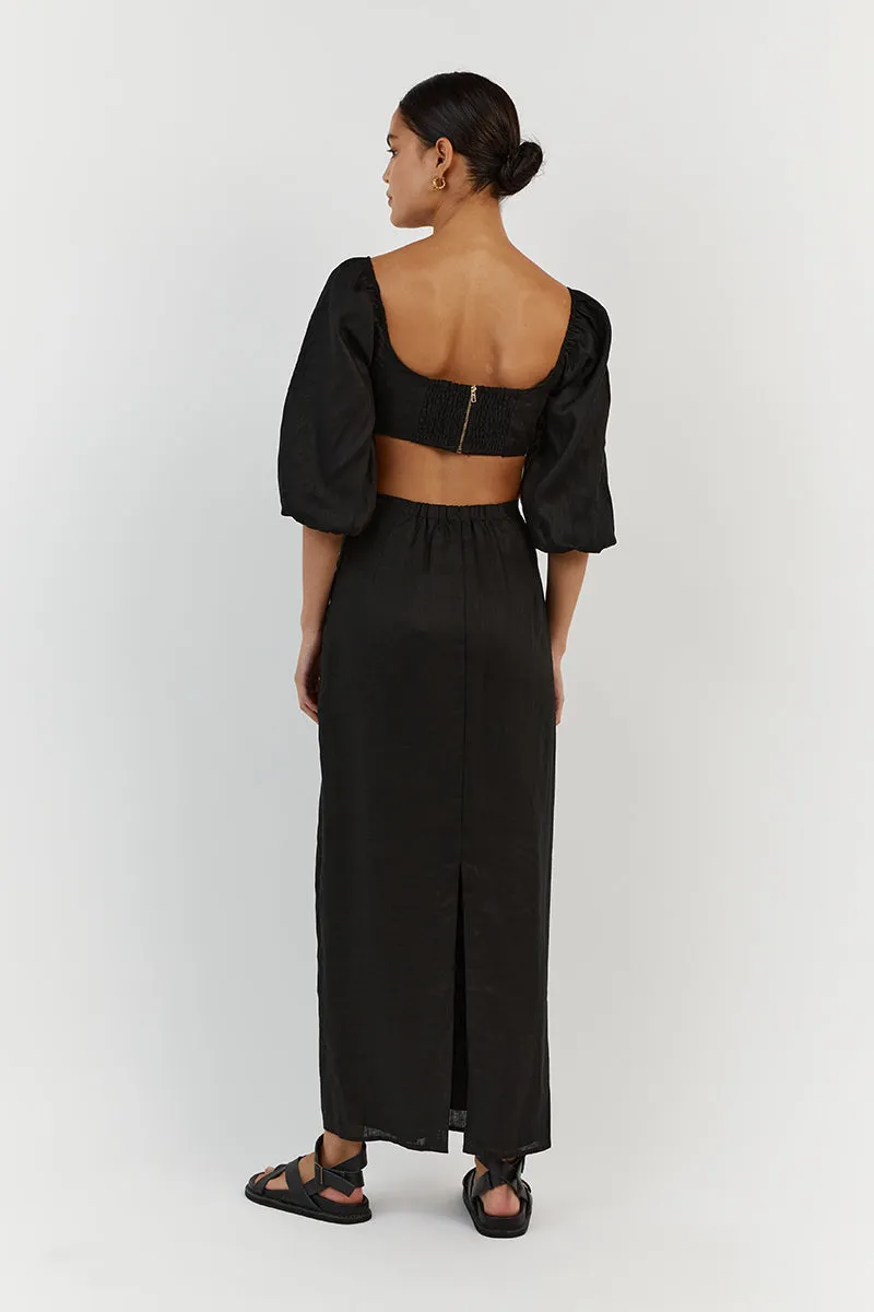 LILAH SLEEVED BLACK LINEN CROP TOP sold by Dissh product image thumbnail 3
