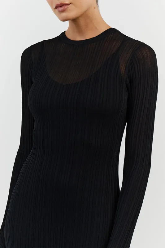 HARPER BLACK LONG SLEEVE KNIT DRESS | Parallel