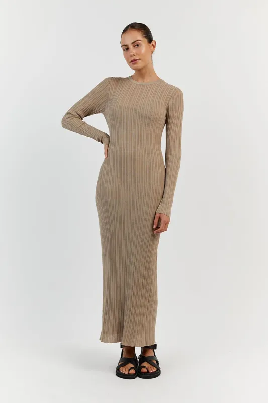 HARPER TAUPE LONG SLEEVE KNIT DRESS sold by Dissh