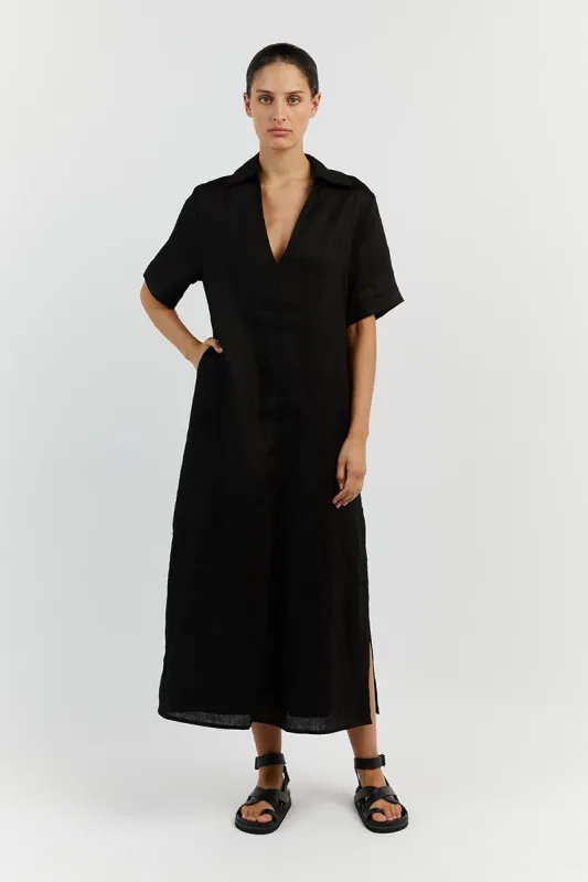 CANDICE BLACK LINEN MIDI DRESS sold by Dissh