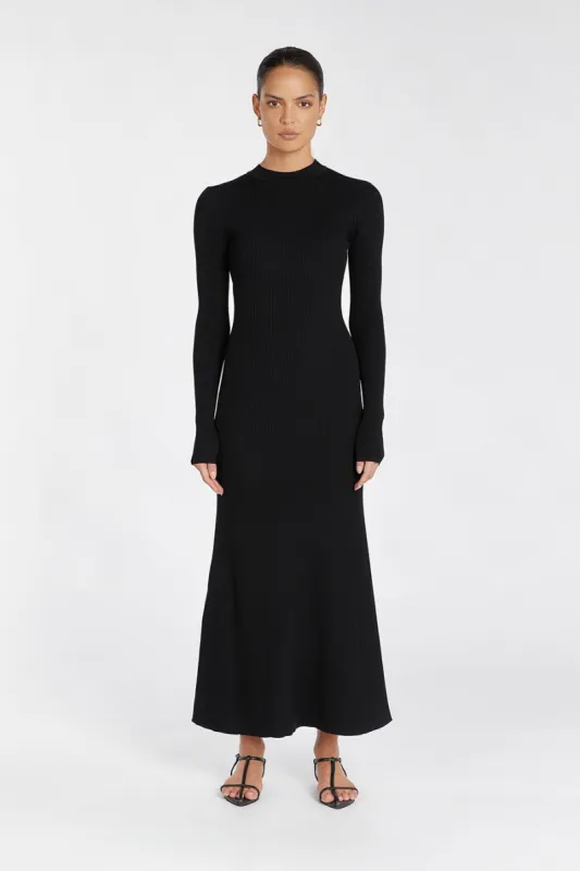 DONNA BLACK LONG SLEEVE MIDI DRESS sold by Dissh