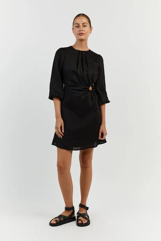 BEAU BLACK LINEN SLEEVED MINI DRESS sold by Dissh