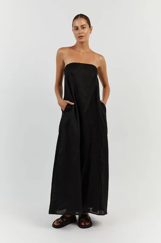 KARNEY BLACK LINEN STRAPLESS DRESS sold by Dissh
