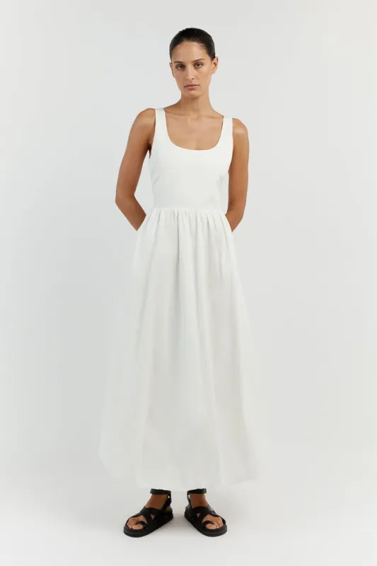MORGAN WHITE COTTON MIDI DRESS sold by Dissh