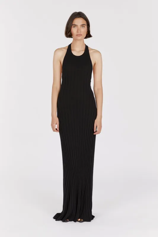 GOLDIE BLACK HALTER MAXI DRESS sold by Dissh