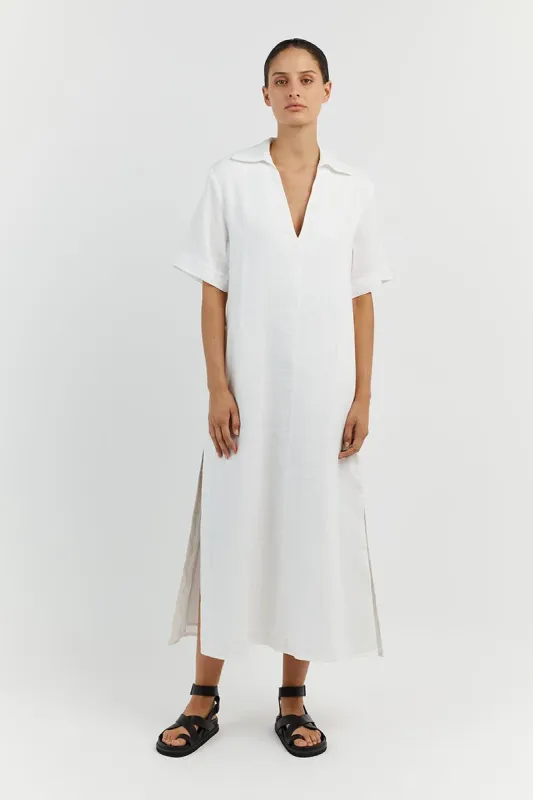 CANDICE WHITE LINEN MIDI DRESS sold by Dissh