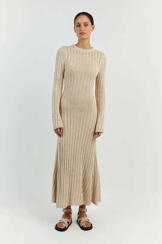STEVIE NATURAL LONG SLEEVE MAXI DRESS sold by Dissh
