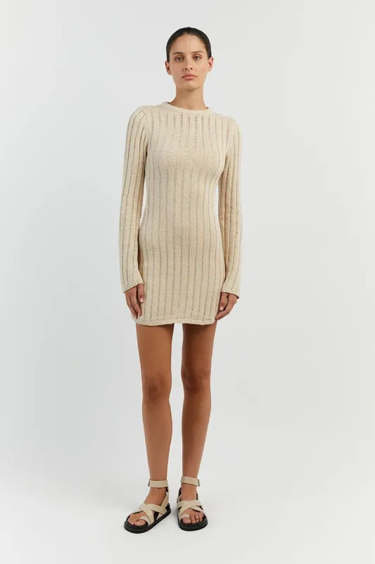 STEVIE NATURAL LONG SLEEVE MINI DRESS sold by Dissh
