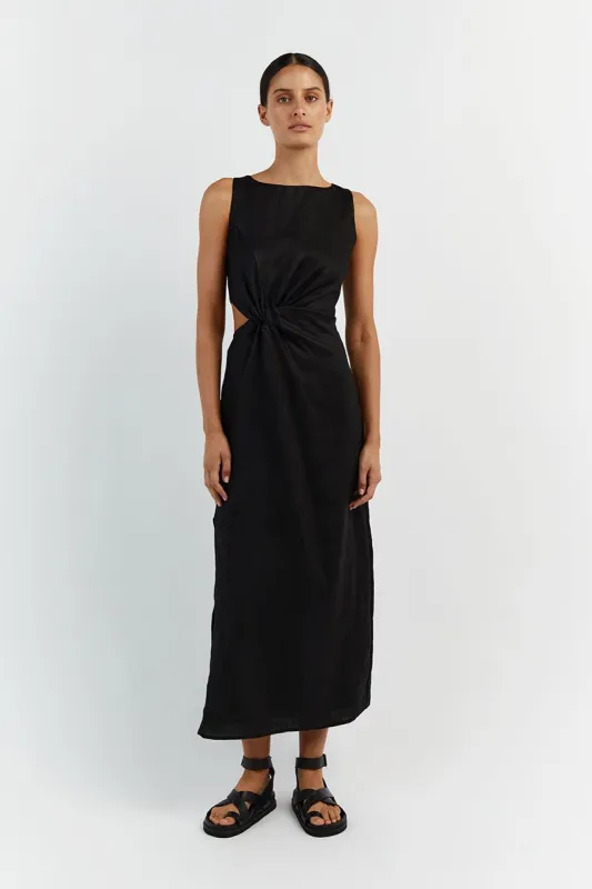 LEILANI BLACK LINEN MIDI DRESS sold by Dissh