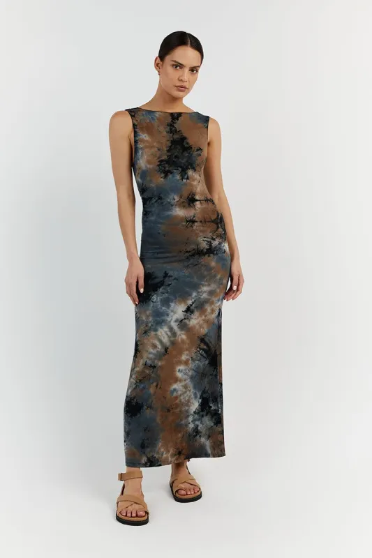 MILLEN BLUE TIE DYE MIDI DRESS sold by Dissh