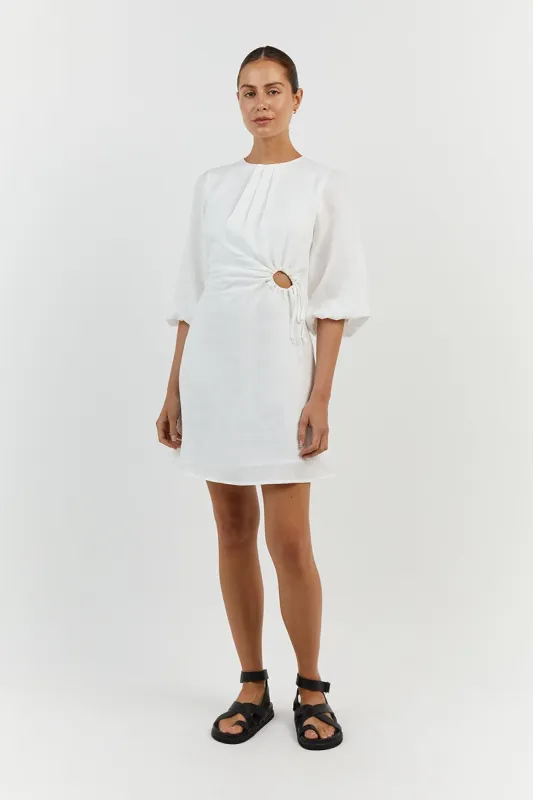 BEAU WHITE LINEN SLEEVED MINI DRESS sold by Dissh