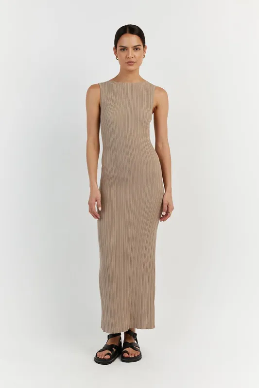 SIENNA TAUPE KNIT MIDI DRESS sold by Dissh